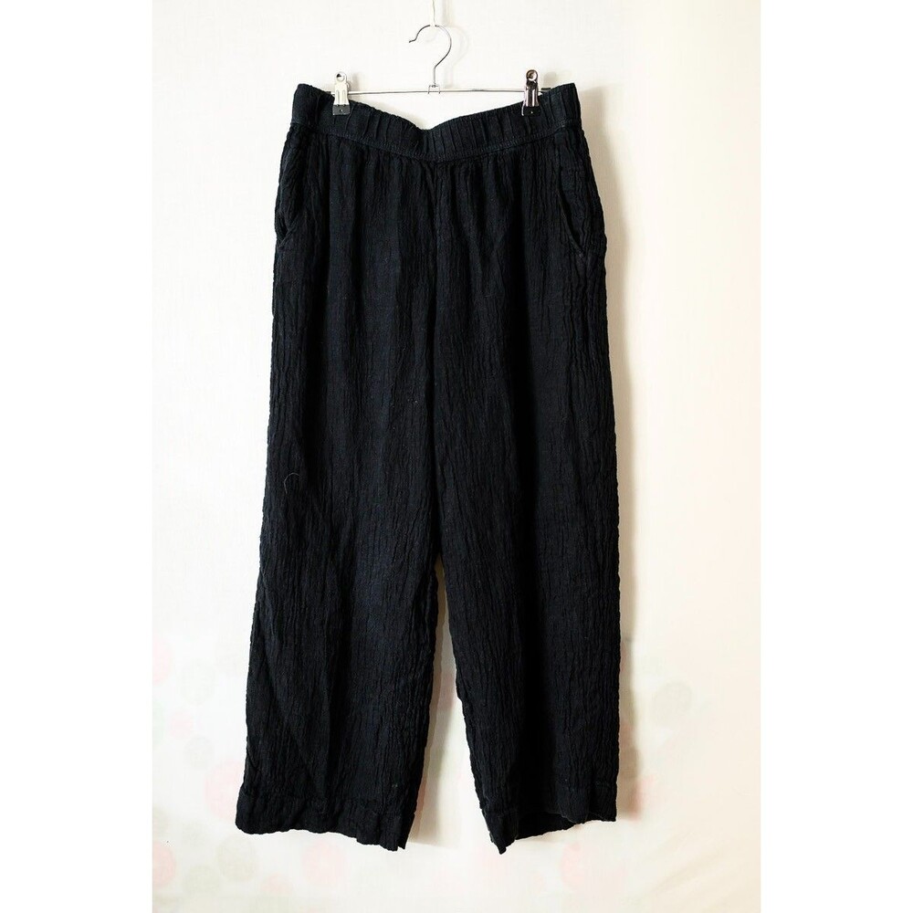 Tahari Black L gauzy pull on pants elastic waist lagenlook